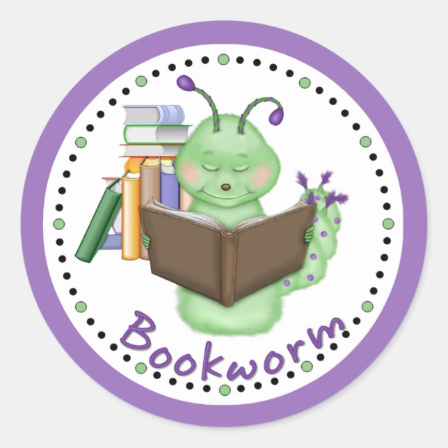 Little Green Bookworm Runder Aufkleber (Vorderseite)