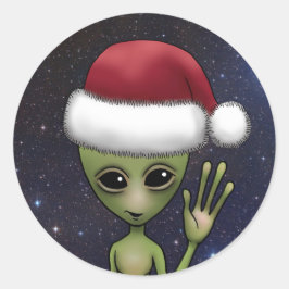 Little Green Man Alien Space Weihnachten Runder Aufkleber