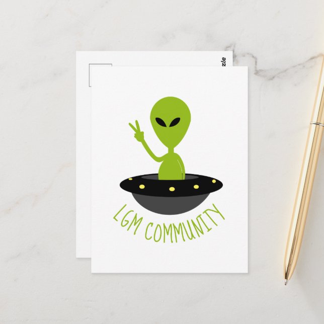 Little Green Men, LGM Community Extraterrestrisch Postkarte (Vorderseite/Rückseite Beispiel)