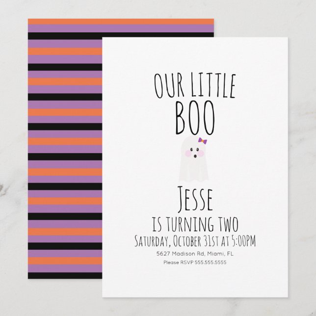Little Halloween Boo Ghost Erster Geburtstag Einladung (Vorne/Hinten)