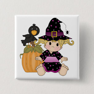 Little Halloween Hexe mit lila schwarzem Kleid Button