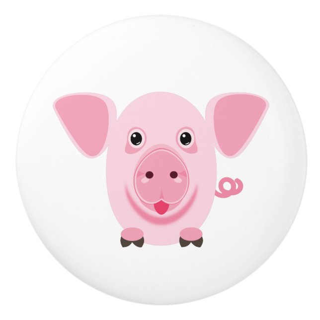 Little happy cute pink pig keramikknauf (Vorderseite)