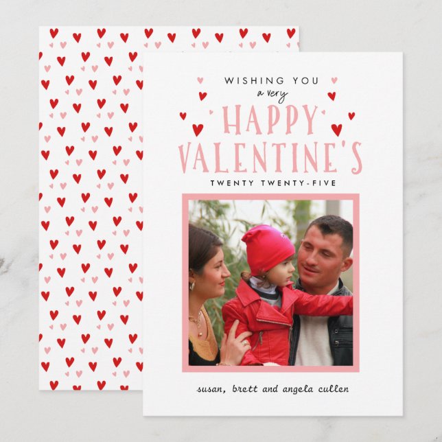 Little Hearts Calligraphy Valentine Day Foto Card (Vorne/Hinten)