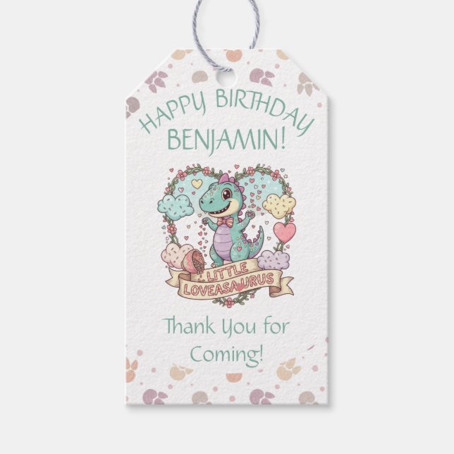 Little Hearts Dino Birthday Personalized Geschenkanhänger (Vorderseite)
