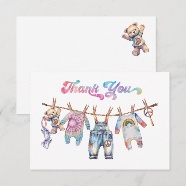 Little Hippie Tye Dye Clothesline Vielen Dank Einladung (Vorne/Hinten)