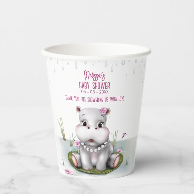 Little Hippo River Adventure Girl Baby Shower Pappbecher (Vorderseite)