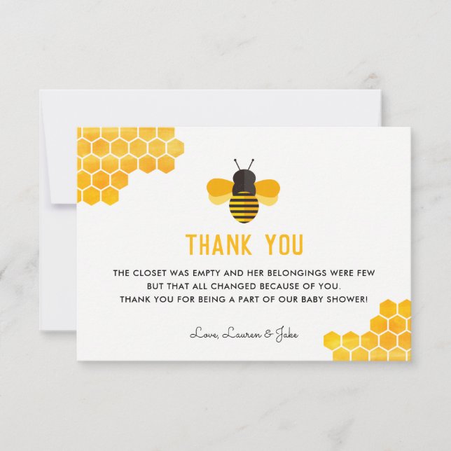 Little Honey Bee Baby shower Merci Cartes (Devant)