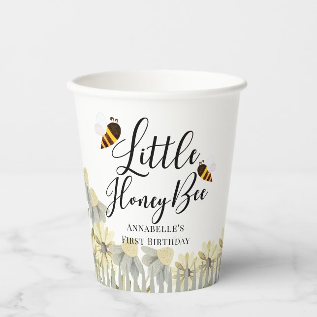 Little Honey Bee Girl Birthday White Paper Cups Pappbecher (Vorderseite)
