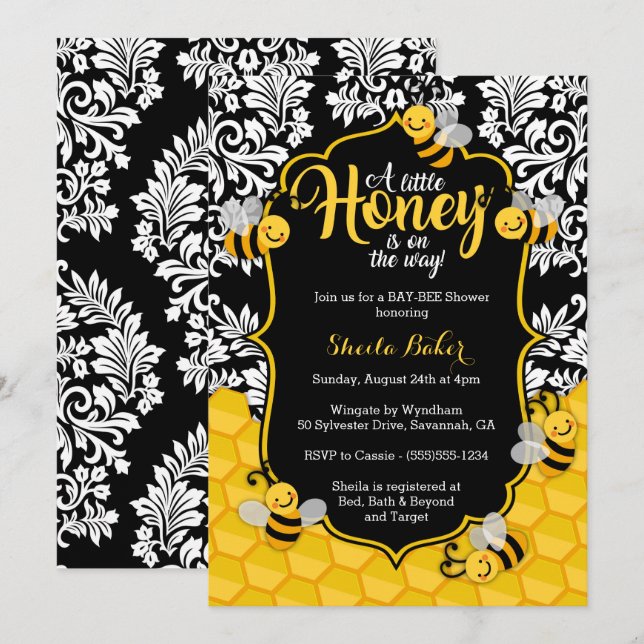 Little Honey - Bee Themed Baby Dusche Einladung (Vorne/Hinten)