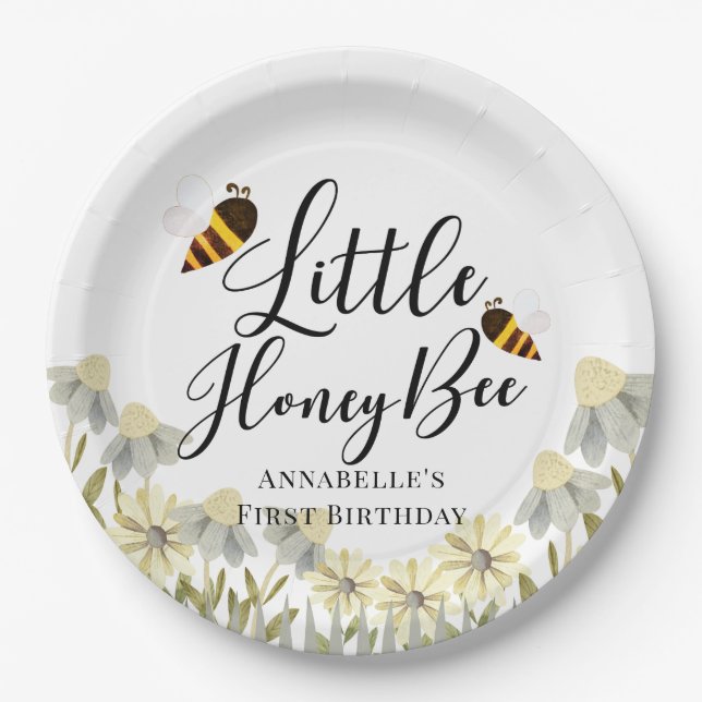Little Honey Bee White Kindergeburtstag Paper Plat Pappteller (Vorderseite)