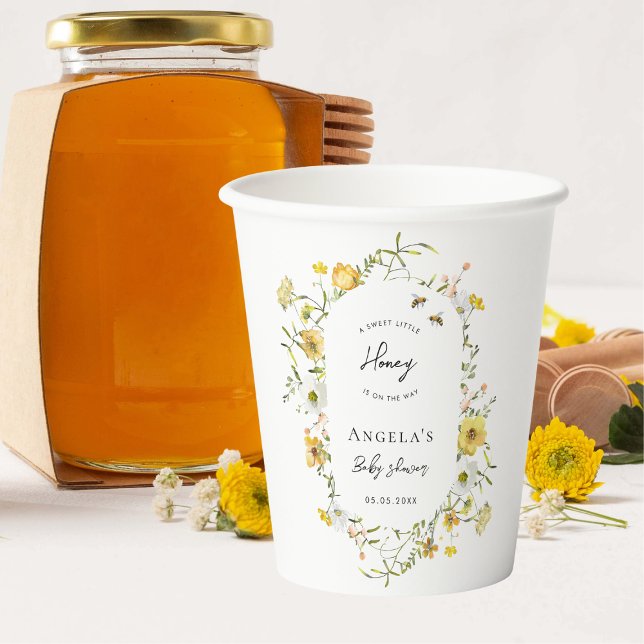 Little Honey Bee Yellow Wildblumen Babydusche Pappbecher (Von Creator hochgeladen)