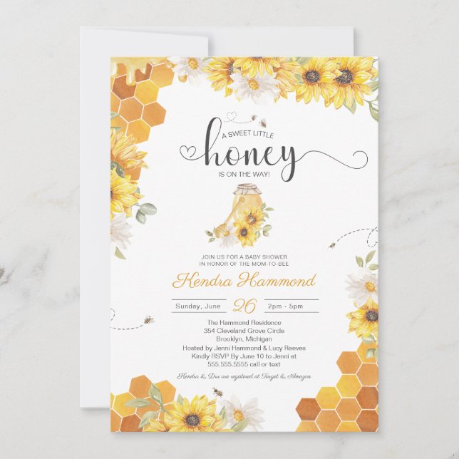 Little Honey Bumble Bee & Sunflower Baby Dusche Einladung (Vorderseite)