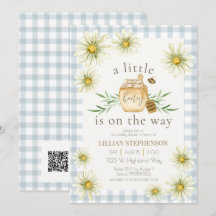 Little Honey On The Way Bee Blue Baby Shower QR 