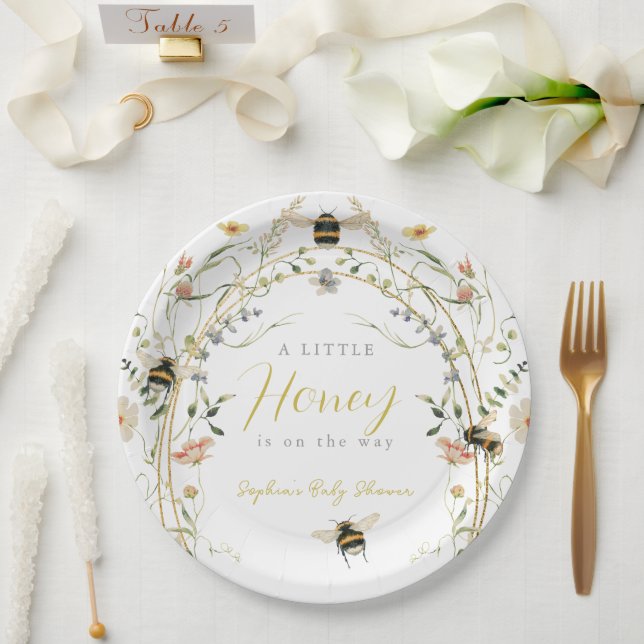 Little Honey Wildflower Bee Baby Shower Pappteller (Hochzeit)