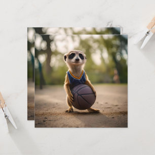 Little Hoop Star: Baby Meerkat Holding Basketball Einladung