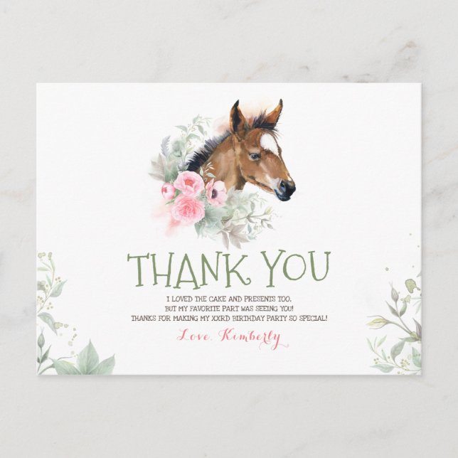 Little Horse Birthday Vielen Dank Postkarte (Vorderseite)