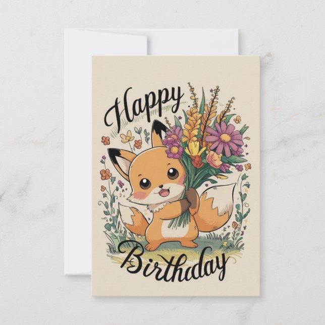 Little Hübsch Fox Geburtstag Karte (Vorderseite)