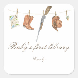 Little Hunter Baby shower - baby's first library Quadratischer Aufkleber