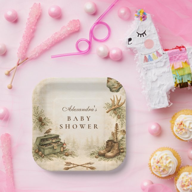 Little Hunter Woodland Keepsake Baby Shower Pappteller (Party)