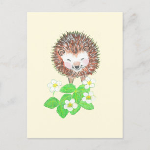 Little Igel & Wild Erdbeeren Blume Postkarte