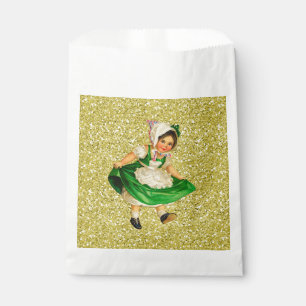 Little Irish Girl in Green Dress Gold Imitate Glit Geschenktütchen