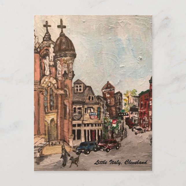Little Italy, Cleveland Ohio Painting on Postcard Postkarte (Vorderseite)