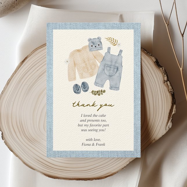 Little Jean Baby Shower Denim Boho Dankeskarte (blue jean baby thank you card baby shower boho vintage denim)