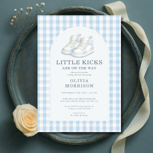 Little Kicks Sneaker Schuhe Gingham Baby Shower Einladung