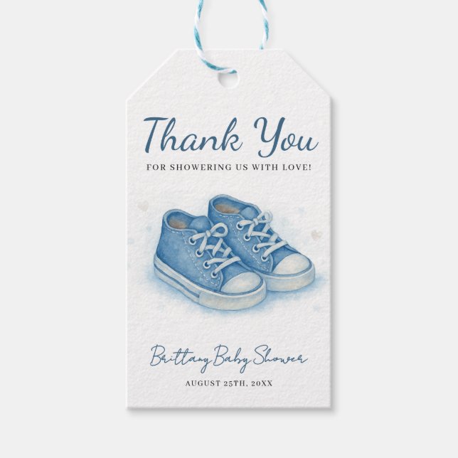 Little Kicks Sneakers Baby Showmarke Geschenkanhänger (Vorderseite)