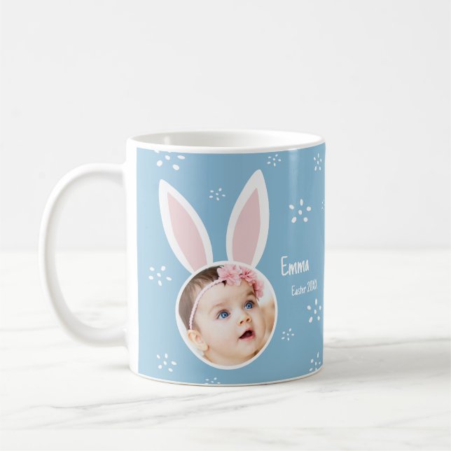 Little Kid Foto mit sonnigen Ohren + Name Osterbla Kaffeetasse (Links)