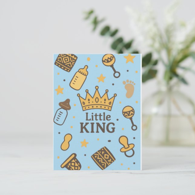 Little King Baby Dusche Einladungspostkarte (Stehend Vorderseite)