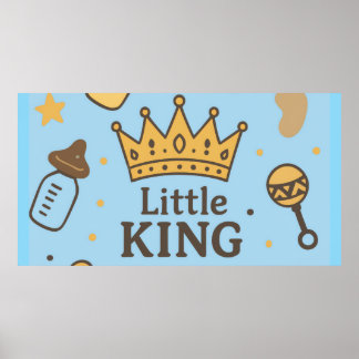 "Little King Baby Shower Banner - Blue & Gold Crow Poster