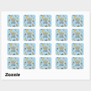 "Little King Baby Shower Banner - Blue & Gold Crow Quadratischer Aufkleber