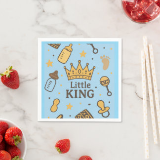 "Little King Baby Shower Banner - Blue & Gold Crow Serviette