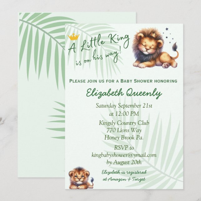 Little King Lion Baby Dusche Einladung (Vorne/Hinten)