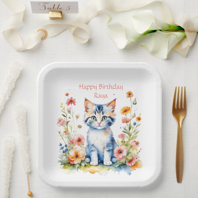 Little Kitten Girl's Birthday Party Personalisiert Pappteller (Hochzeit)