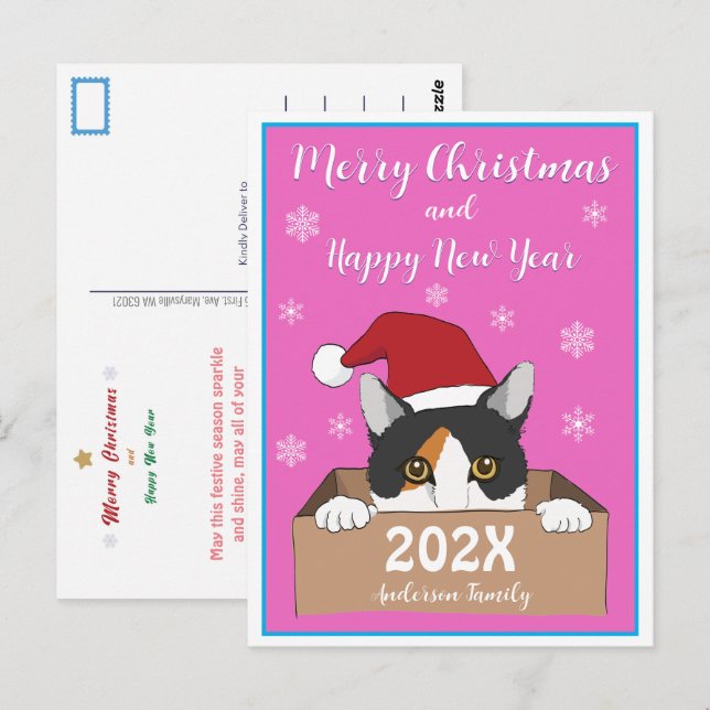 Little Kitty Christmas Postcard Postkarte (Vorne/Hinten)