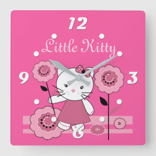 Little Kitty Square Wall Clock Quadratische Wanduhr