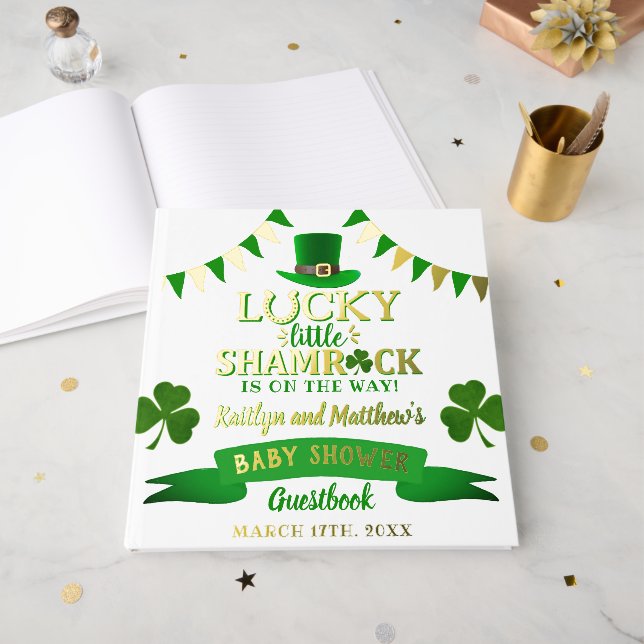 Little Kleeblatt St. Patrick's Day Baby Shower Gästebuch (Vorderseite Offen)