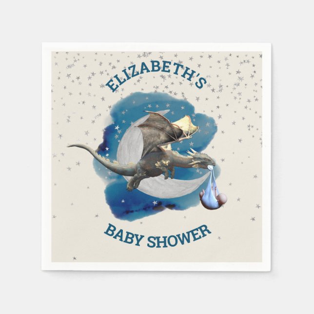 Little Knight Dragon Silver Star Baby Dusche Serviette (Vorderseite)