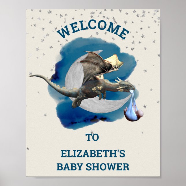  Little Knight Dragon Silver Star Baby Shower   Poster (Vorne)