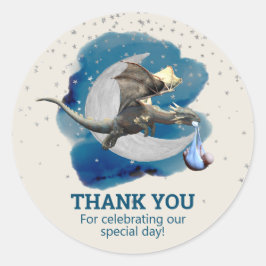 Little Knight Dragon Stars Danke, Baby Dusche Runder Aufkleber