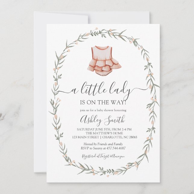 Little Lady Baby Shower Einladung, Babykleid Einladung (Vorderseite)