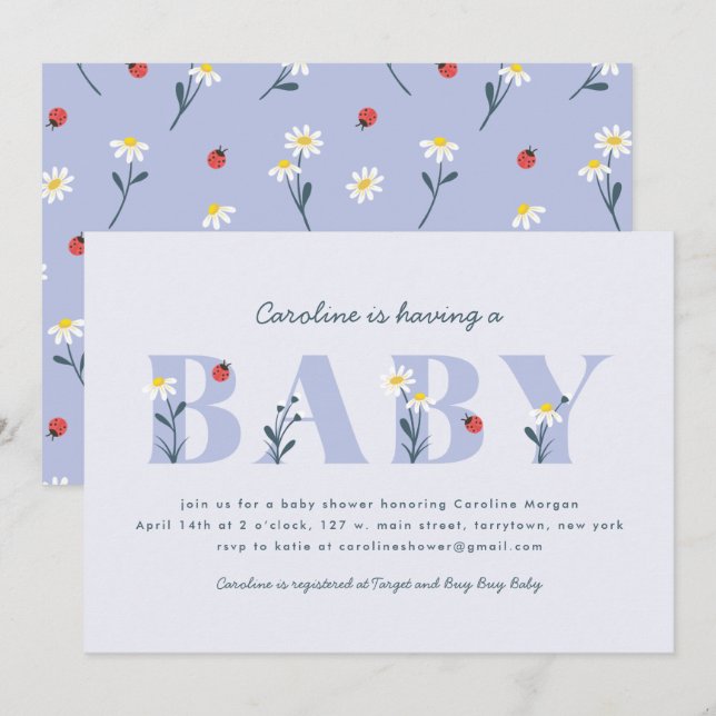 Little Lady Baby Shower Einladung - Lavendel (Vorne/Hinten)
