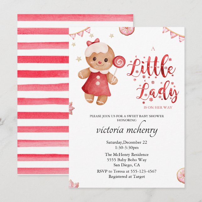 Little Lady Gingerbrot Weihnachtsmädchen Babydusch Einladung (Vorne/Hinten)