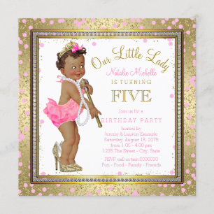Little Lady Girls 5th Birthday Party Ethnic Girl Einladung