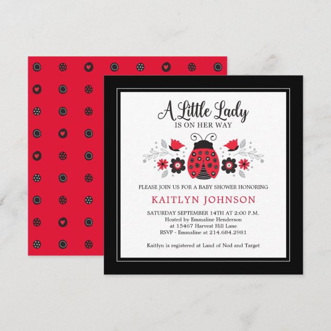 Little Lady Ladybug Girl Babydusche Einladung (Vorne/Hinten)