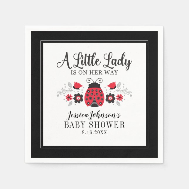 Little Lady Ladybug Girl Babydusche Einladung Serviette (Vorderseite)