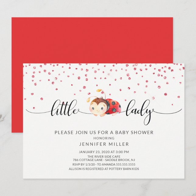 Little Lady Ladybug Girls Babydusche Einladung (Vorne/Hinten)