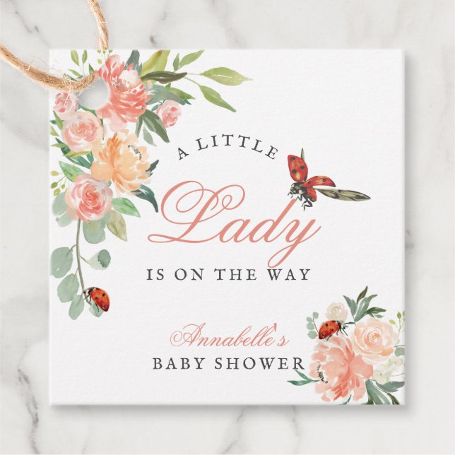 Little Lady Ladybug Rose Girl Baby Dusche Geschenkanhänger (Vorderseite)